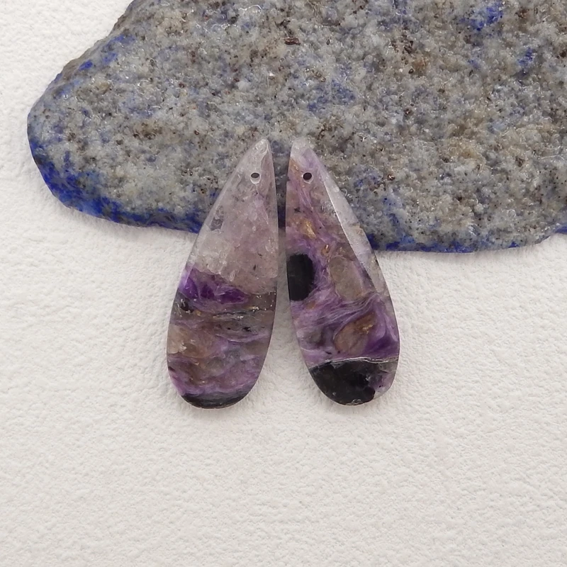 Natural Stone Charoite Earring Beads,Fashion Jewelry Water Drop Earrings Accessories For Women 36x13x5mm 7g