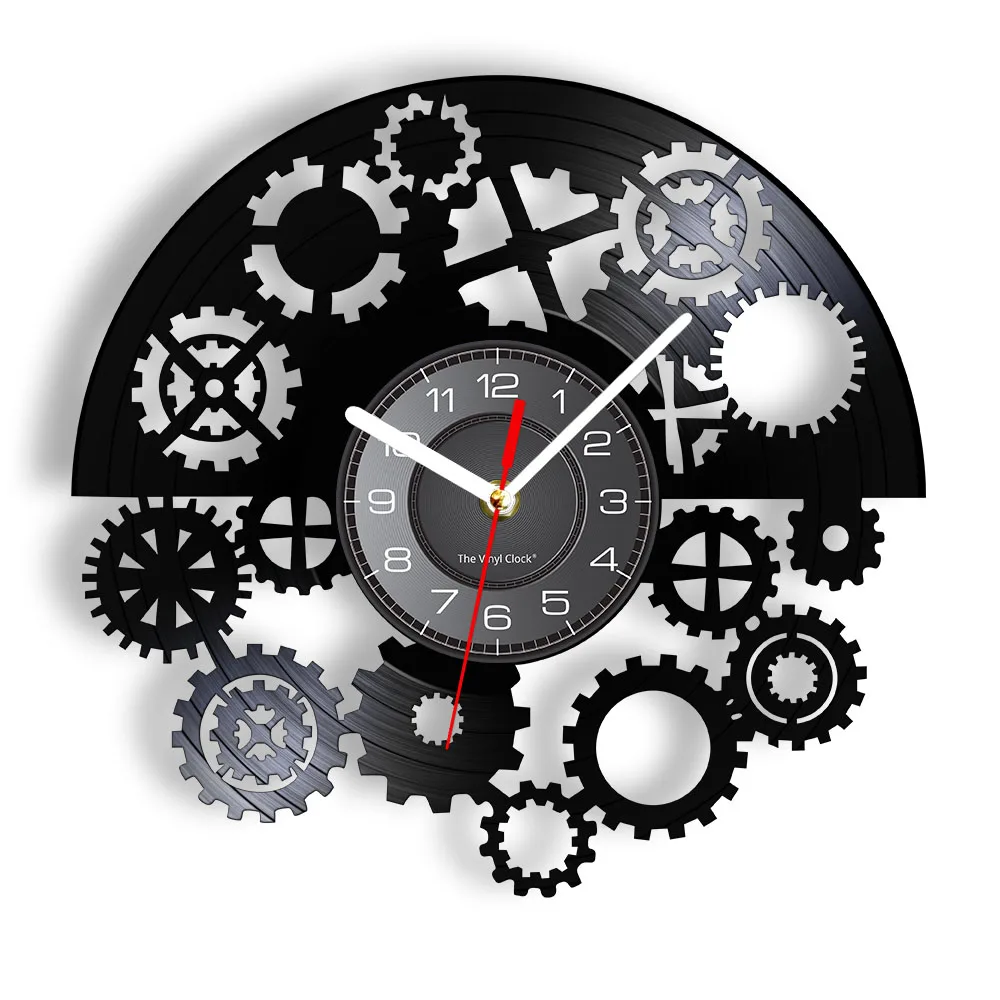 Gothic Steampunk Vinyl Record Wall Clock Gears Black Vinyl Record LP Wall Watch Vintage Wall Art Tribal Machine Clock Timekeeper
