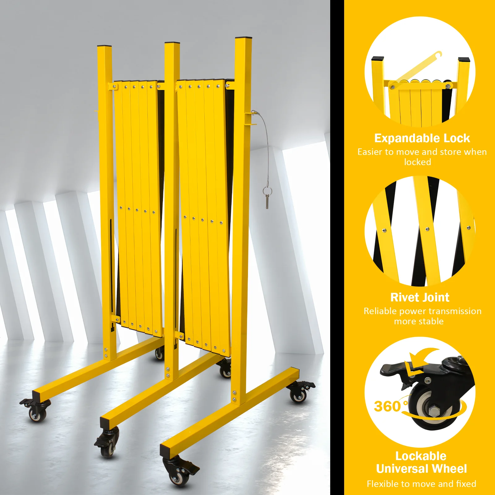 Metal Expandable Barricade｜17FT Folding Security Gate Safety Barrier with Casters｜Mobile Barrier Gate｜Adjustable Traffic Fence