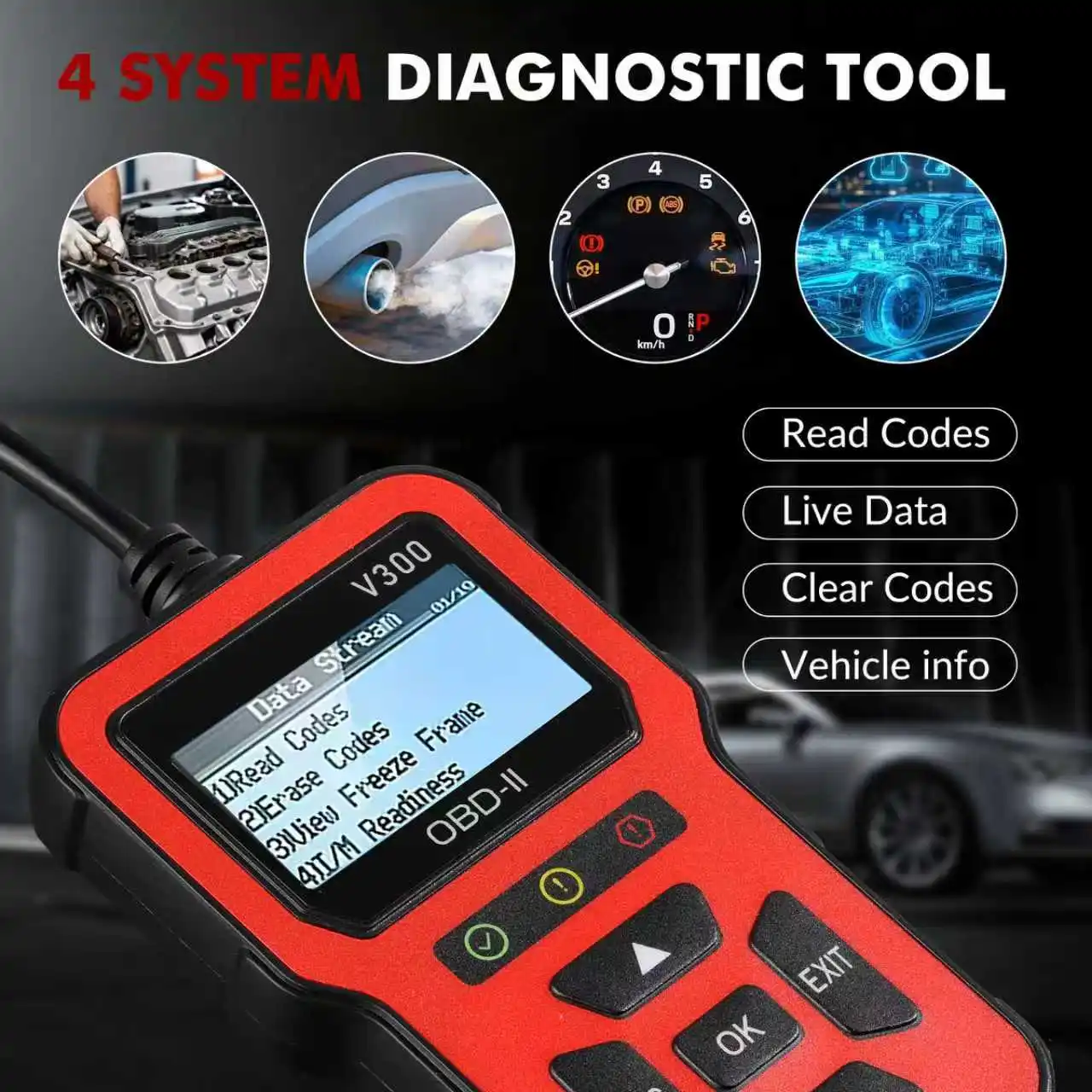 【2026 New】OBD2 V300 Professional OBD2 Scanner Code Reader Check Engine Light Battery Alternator Test Live Data for All Cars
