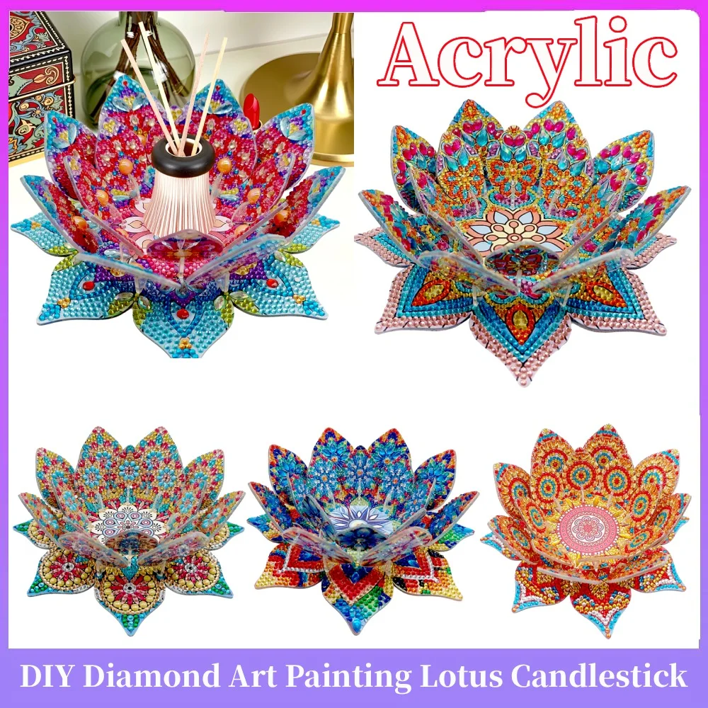 

Lotus Candlestick DIY Diamond Art Painting Desktop Ornament Diamond Painting Table Ornaments for Adults Bedroom Decor