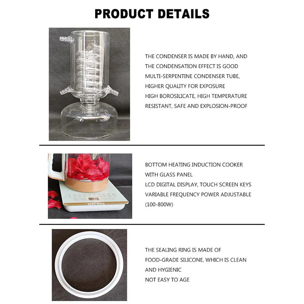 Distillatore per vino domestico Mini macchina per distillazione in vetro piccolo Distillatore per olio Macchina per idrosol di olio Estrazione dell'acqua da 3,2 litri