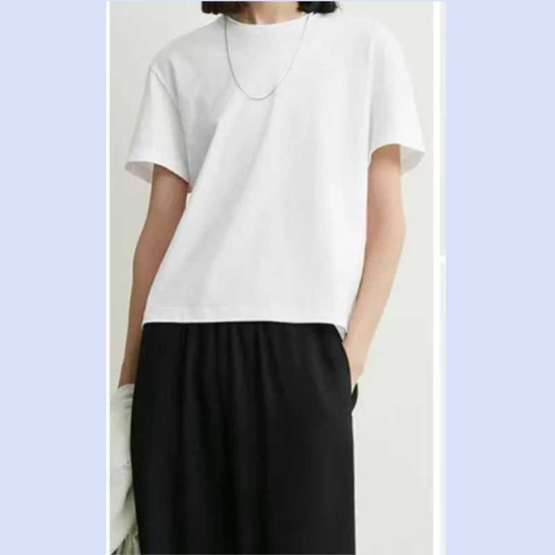 Classic loose round neck shoulder short sleeved women's summer simple and versatile solid color T-shirt top
