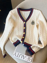 High Quality Fashion Designer Bee Embroidery Cardigan Long Sleeve Single Breasted Contrast Color Button Knitted Sweaters