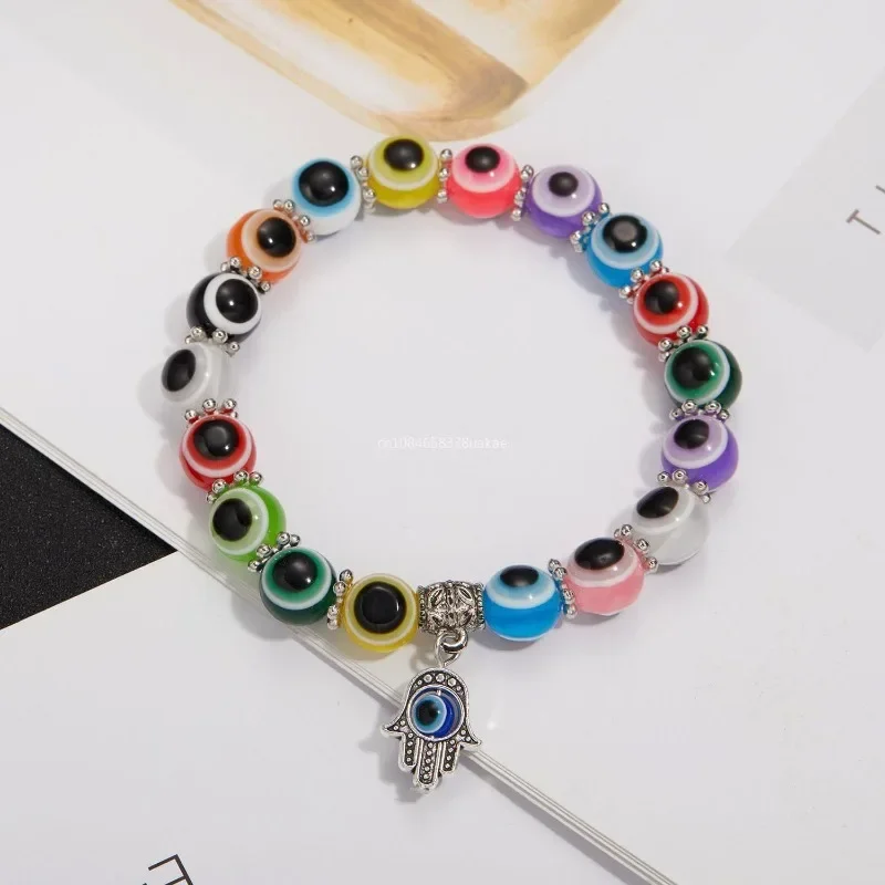 1pcs Blue Evil Eye Bracelet Hand of Turkey Thousand Eyes Wish Handmade Women Resin Beads Bangle Elastic Bracelets Jewelry Gifts