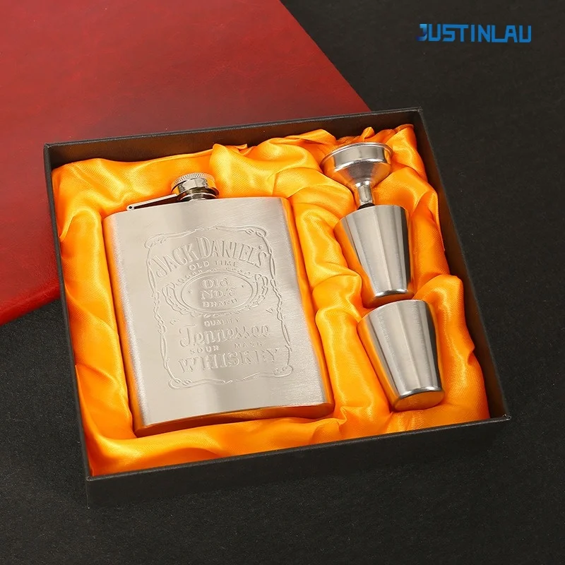 Justinlau 7/8oz portátil bolso hip balão de aço inoxidável garrafa de uísque bebida recipiente de álcool caixa de presente vodka garrafas para beber