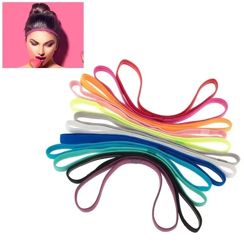 

6/12Pcs Candy Color Women Men Yoga Hair Bands Sports Headband Girls Sport Anti-slip Elastic Rubber Sweatband Football Running