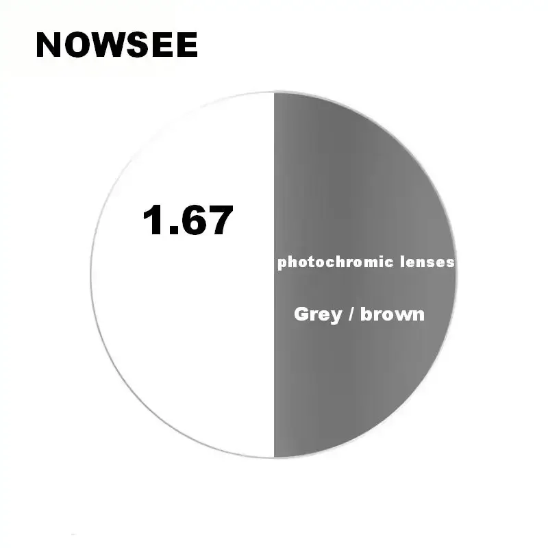 NOWSEE 1.67 Index Photochromic Single Vision Resin Lenses Color Changing Optical Prescription Glasses Myopia Hyperopia Lenses