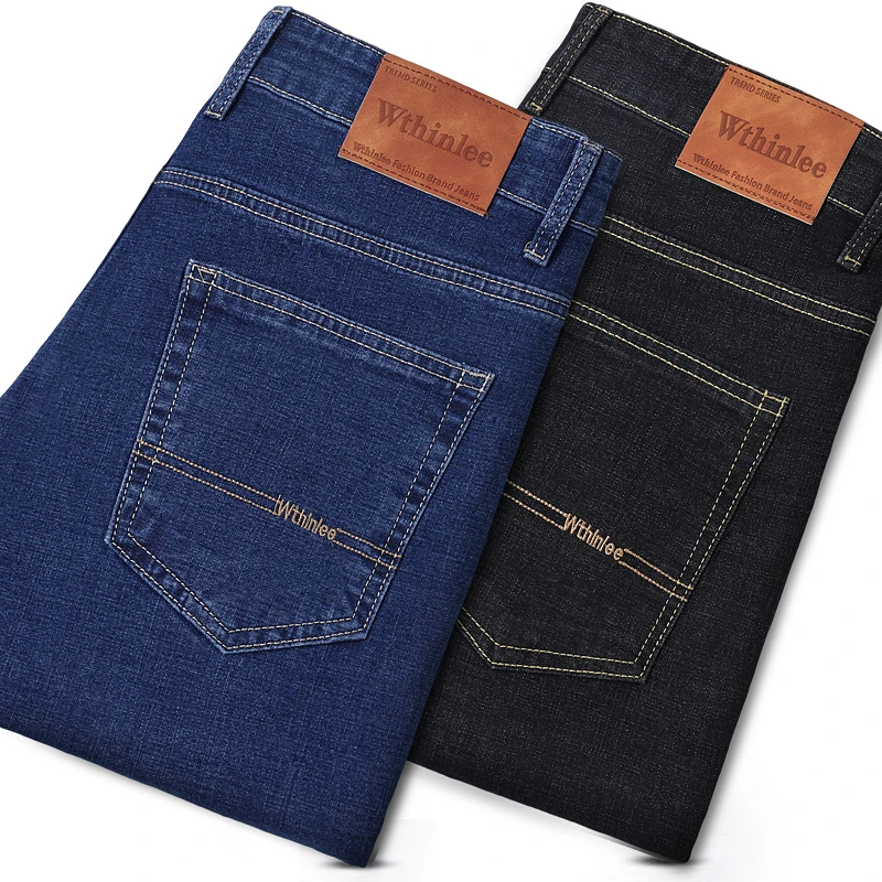 

Новые мужские джинсы 2026: классические синие и черные, стрейч, для работы и бизнеса, повседневные прямые джинсовые брюки, брендовая одежда