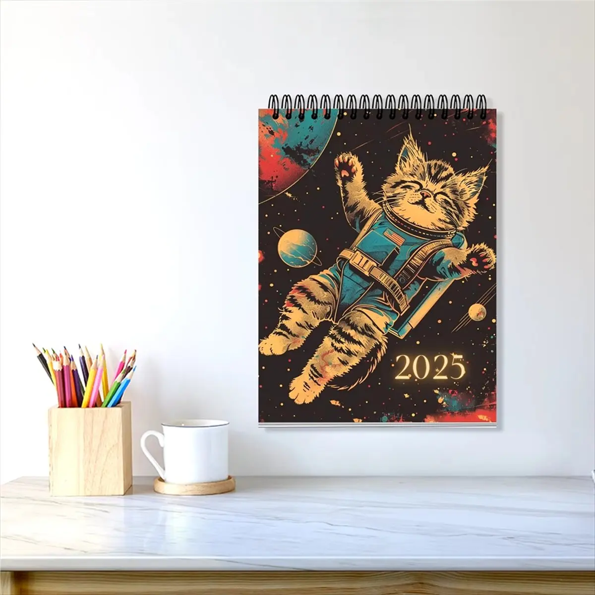 2026 + تقويم القط الفضائي، تقويم معلق على الحائط، 2025، تقويم القط، مثالي للهدايا التي لا تُنسى #5