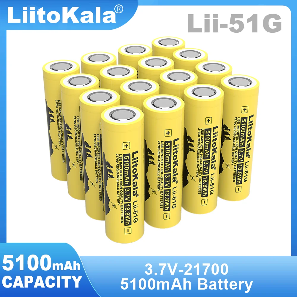 1-6PCS Original Liitokala Lii-51G 3.7V 5100mAh 21700 For Flashinglight High-capacity Lithium Battery