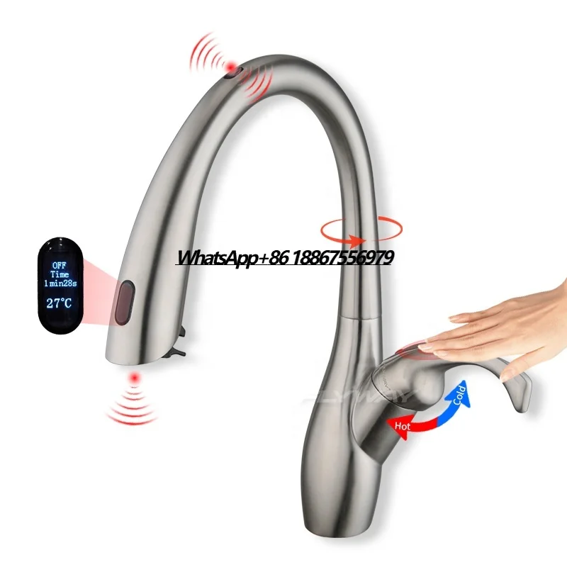 

Sus304 Gourmet Pull Down Smart Touch Sensor Kitchen Faucet 2 Way Multifunctional Water Saving Faucet Hot Cold Mixers Tap