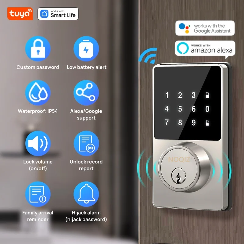 Tuya Smart Home WiFi Lock Keyless Entry Door Lock With Touchscreen Keypad APP Control Waterproof Grade IP54 Low Battery Alert