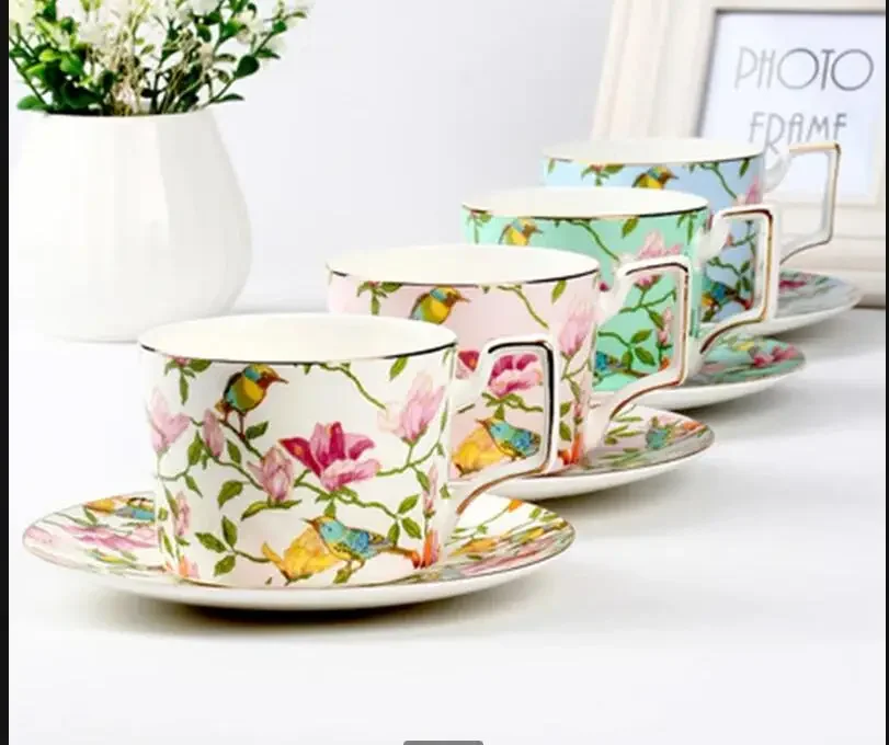 270m  Fashion Ceramic Coffee Cup set European Large Capacity Elegant Red Cup Quality Bone China Cup TeaCup Disc