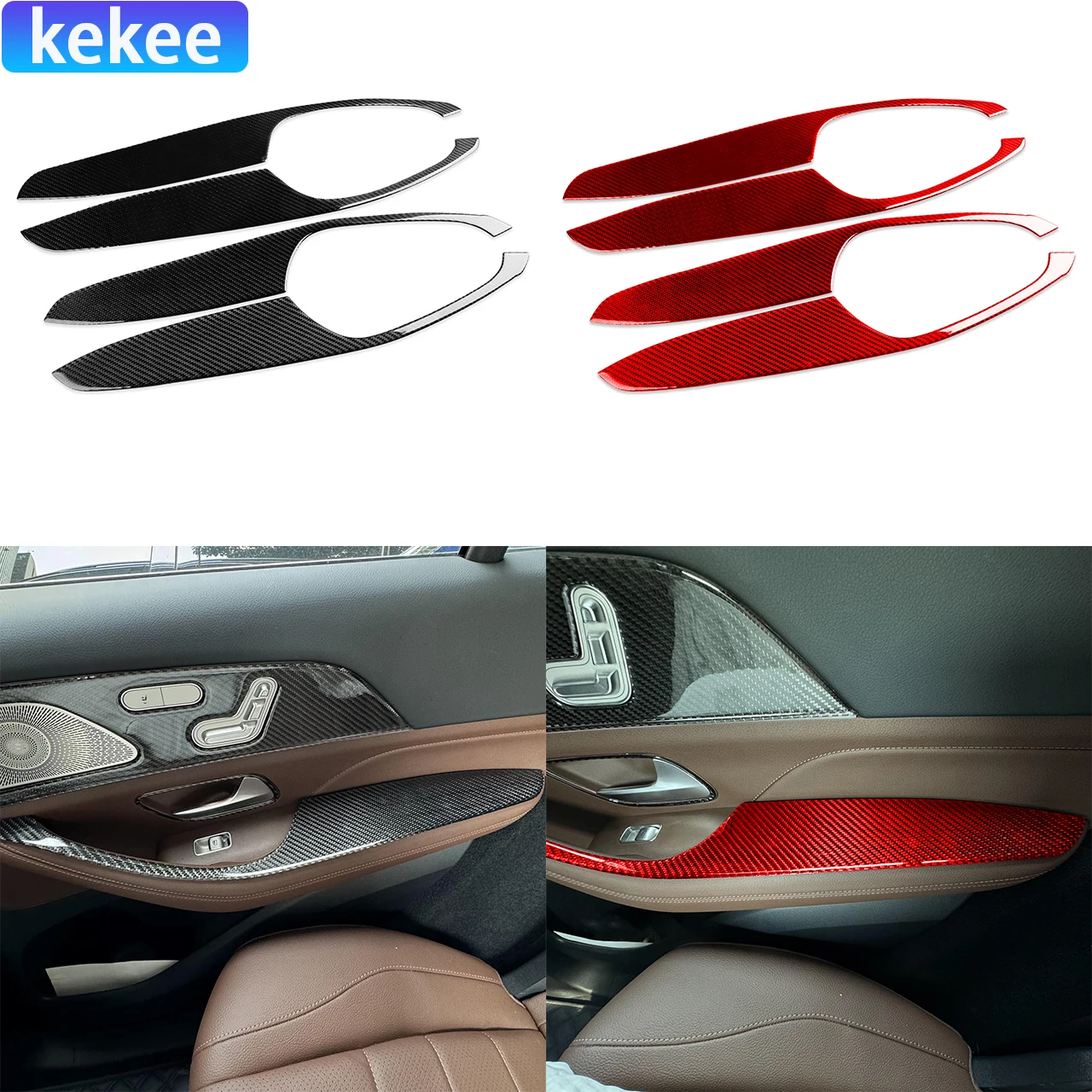 For Mercedes Benz GLE W167 Accessories 2019-2024 Door Armrest Panel Trim Real Carbon Fiber Cover Sticker Car Interior