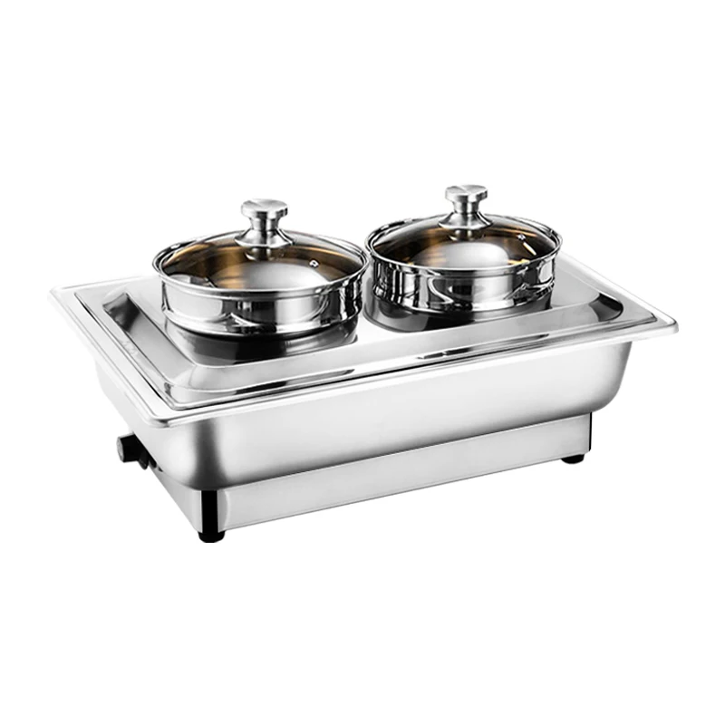 Modern Stainless Steel Double Pots Electric Soup Warmer Buffet Catering Equipment For Hotel Soup Station Fuel Heating Method