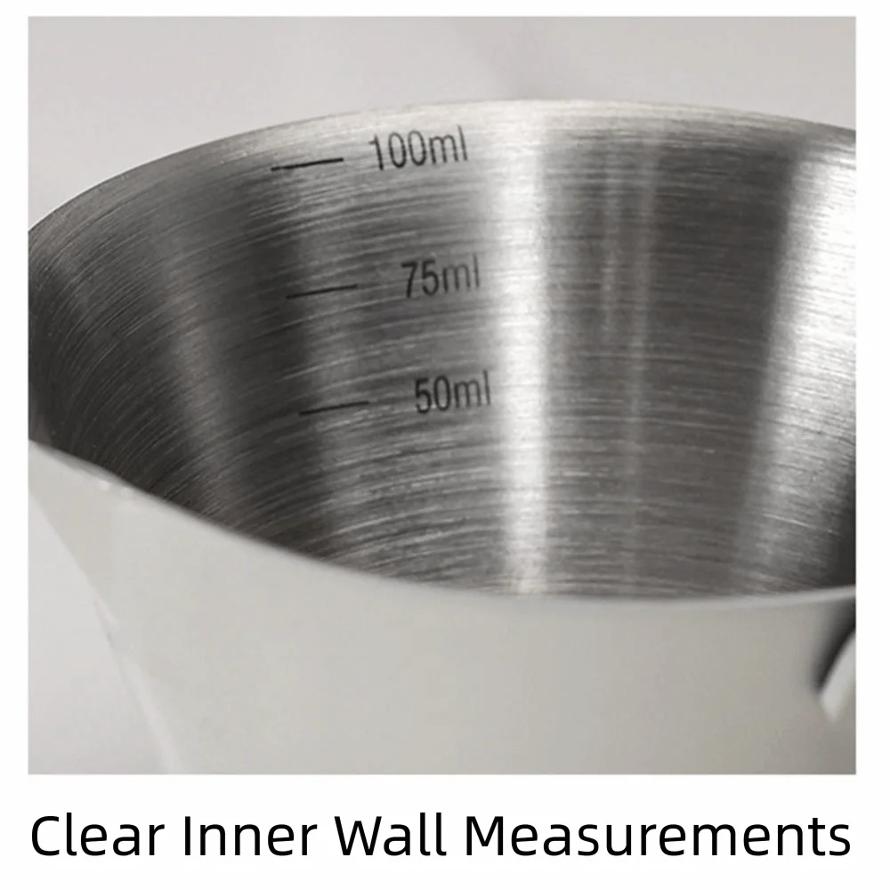 

Stainless Steel Espresso Measuring Cup Clear Capacity Marks Thicken Wood Handle Scaled Coffee Pouring Cup Comfortable Grip