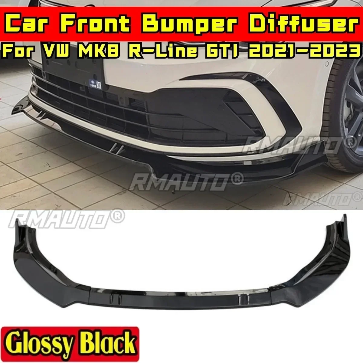 For VW Golf MK8 GTI R-Line 2021-2023 Body Kit Bumper Splitter Glossy Black Sport Style Front Bumper Spoiler Car Accessories