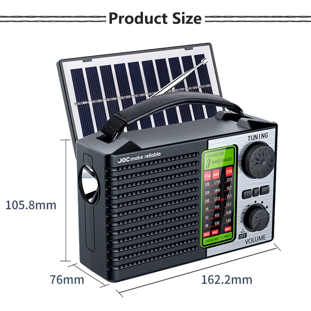 Portable Radio AM FM Rechargeable Shortwave Radios Battery Powered Full Waves support USB TF MP3 Player with Bluetooth Speaker