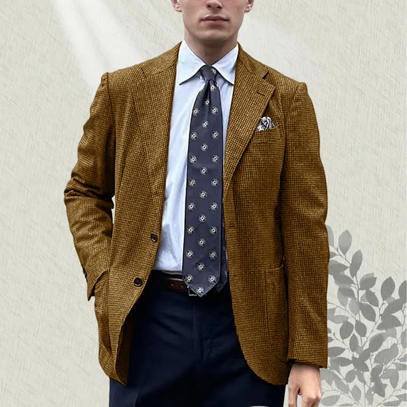 

khaki Men's suit jacket Single breasted lapel solid man coat tailored slim fit business casual groom's tailcoat for banquet