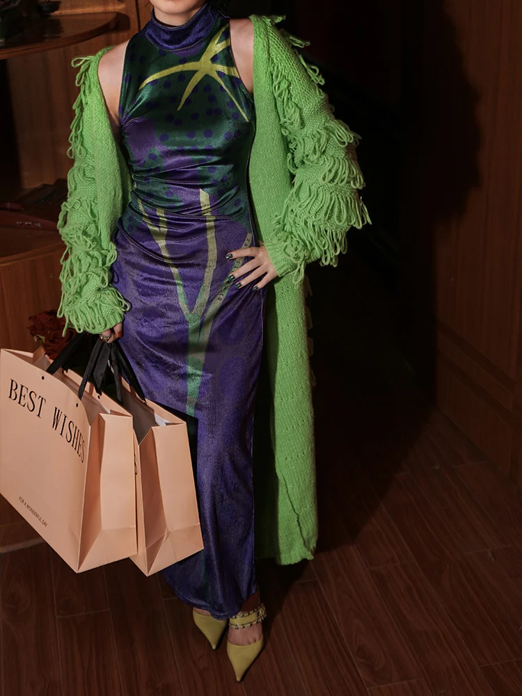 

Comfortable Long Knitted Sweater Women's Sle Lazy Faion Premium Feeling 2025 Early Autumn New Arrival Open Cardigan