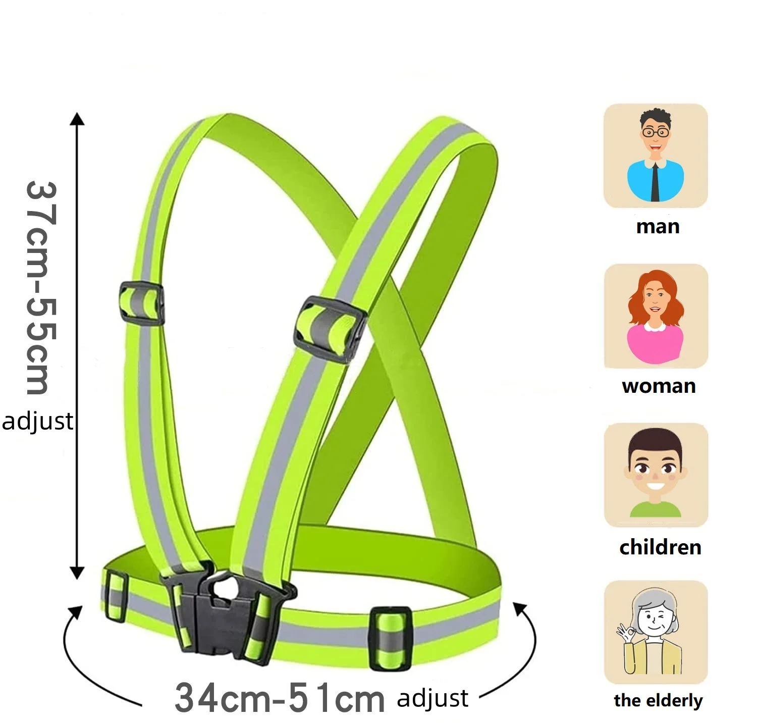 Elastic Highlight Reflective Straps Night Running Riding Clothing Vest Adjustable Safety Vest Band for Adults and Children