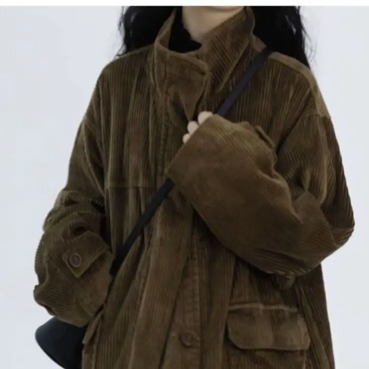 Autumn and Winter Women's Windbreaker Corduroy Long Casual Cotton Jacket