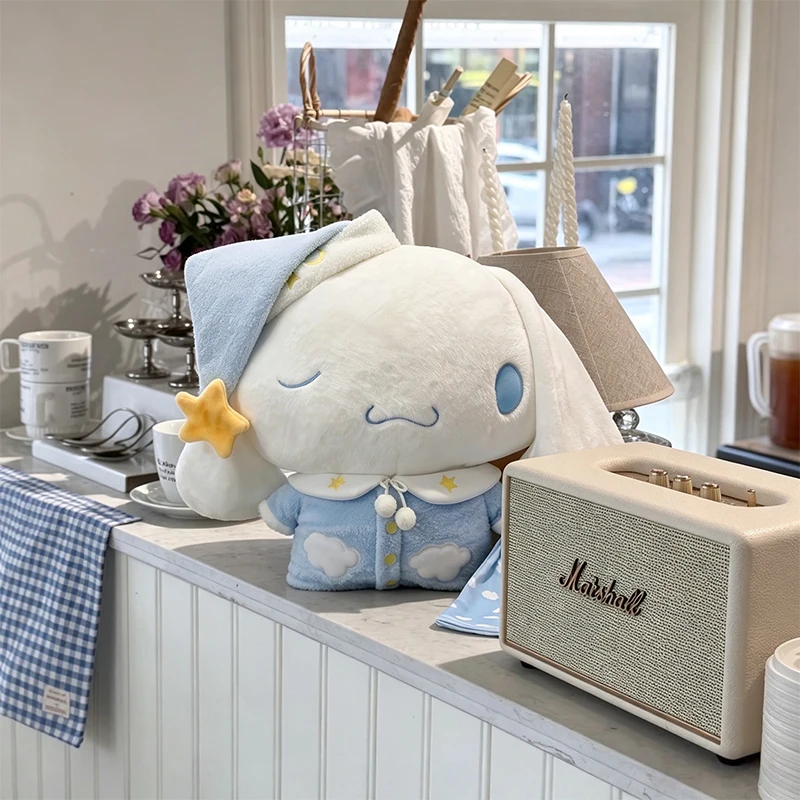 

60cm Sanrio Cinnamoroll Plush Doll Blue Star Cloud Pajamas Sleep Hat with Blanket Soft White Dog Stuffed Toy Gift Bedroom Decor