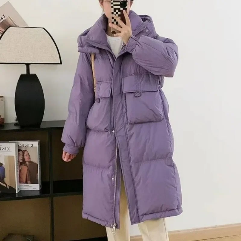 

2024 New Women Down Cotton Coat Winter Jacket Female Mid Length Version Parkas Loose Thick Outwear Versatile Hooded Overcoat