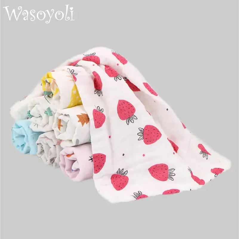 3 Pieces / Lot Wasoyoli 6 Layers  Burp Cloths 30*50CM 100% Muslin Cotton High Quality Colorful Handkerchief Soft Infant Towel