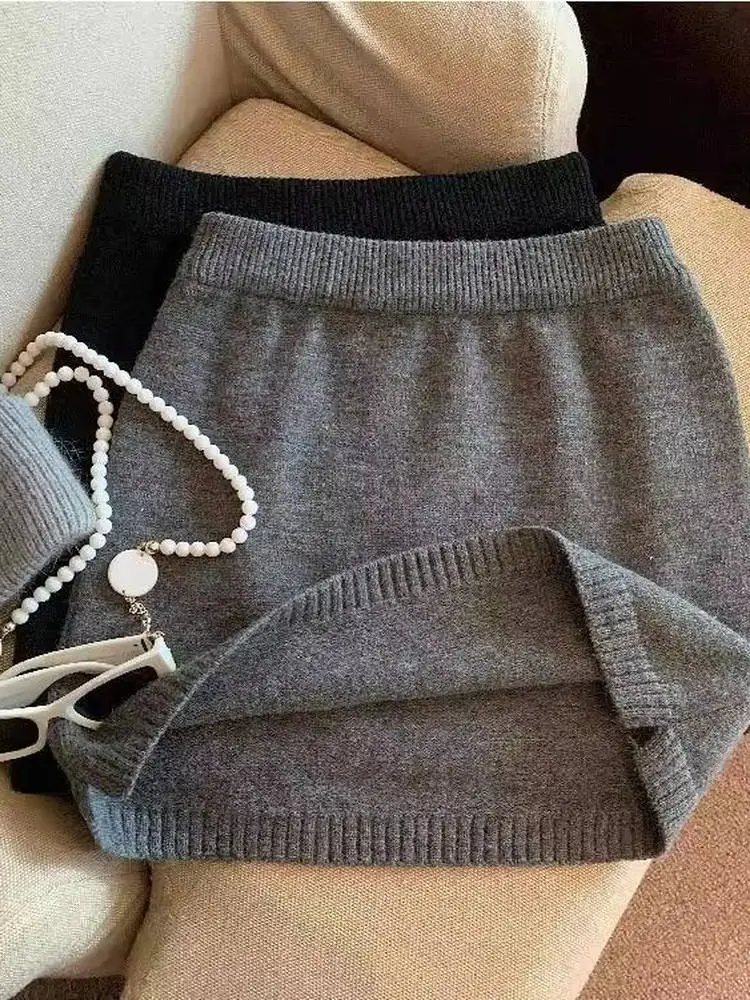 

Вязаная юбка А-силуэта с высокой талией для женщин, ранняя весна, облегающая, с мягкой эластичной талией, дизайн с высокой талией