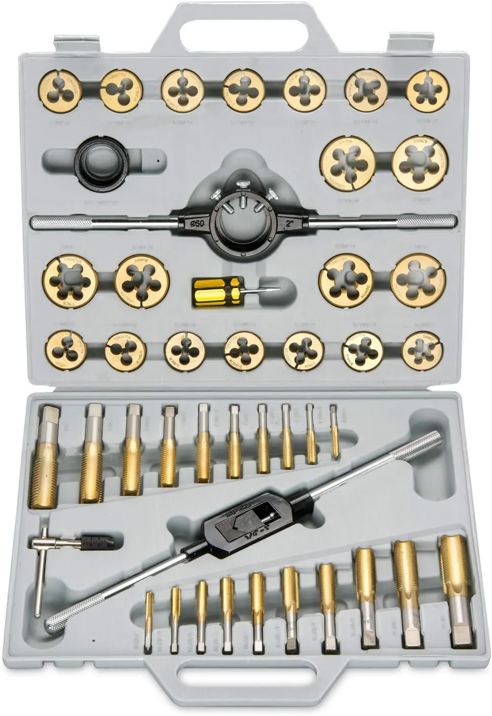 

Pro-Grade Large-Diameter Titanium SAE Tap and Die Set, High-Quality Thread-Repair Kit, 45-Piece Set