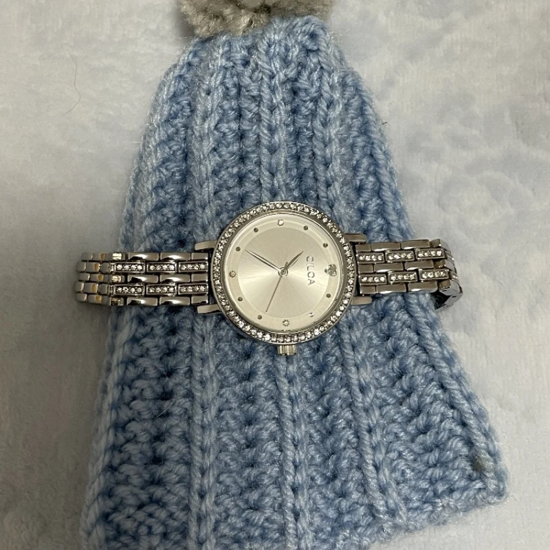 Round Diamond Bezel Stainless Steel Bracelet Women Watch Luxury Shiny Crystal Quartz Ladies Wrist Watch Gift