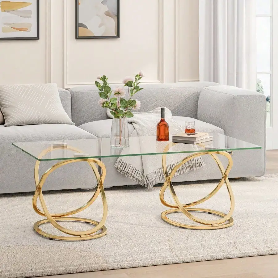 

19.69 Inch 2-Tier Modern Round Glass Side Table, Silver Ring-Shaped Frame With Gray Tempered Glass, Multifunctional Accent End Table Bedside Table For Living Room Bedroom Office