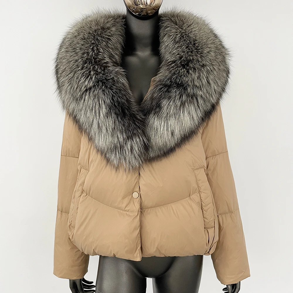 

CXFS, осенне-зимний новый пуховик из серебряного лисьего меха со съемным меховым воротником, женское утепленное теплое пальто, 90% белый утиный пух