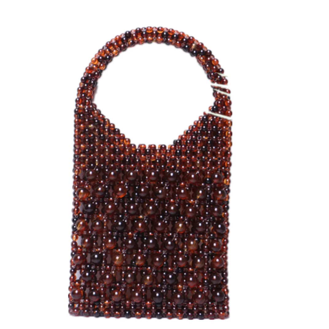 【Wonder Lamar】Luxury designer  dark brown acrylic  bag beaded hand bag women vintage beaded handbag 2023