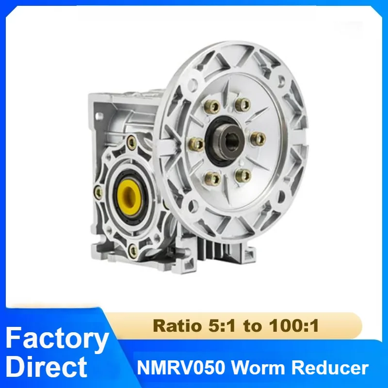 Round Flange NMRV050 Worm Reducer Ratio 5:1 100:1 Input Hole Diameter 11mm 14mm 19mm Output 25mm RV050 Turbo Gearbox Speed Motor