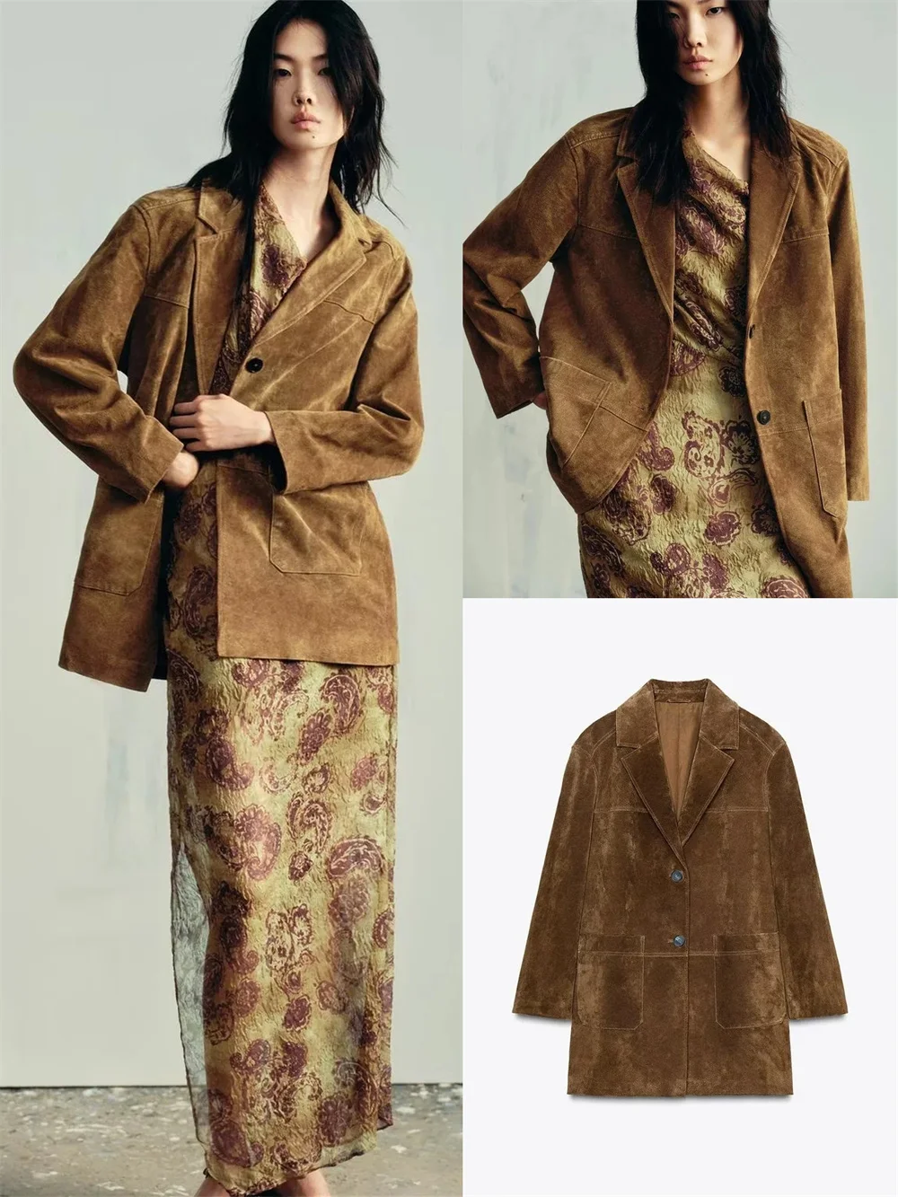 

Fashionable Long Suede Vest Autumn New Arrival Women's Casual Style Suit Jacket 3046255 Comfortable Loose Fit Long Sleeve