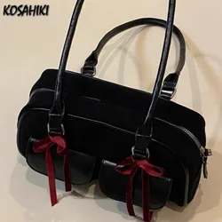 2024 New Women Y2k Aesthetic Bow Shoulder Bags Vintage Casual Streetwear Fashion Handbags Trendy All Match Simple Underarm Bag