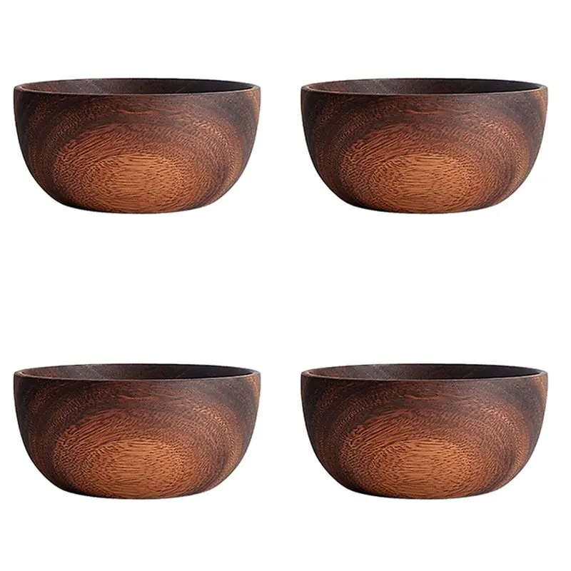 【FLASH DEAL】4X Acacia Wood For Fruits, Salads And Noodle, Salad Wooden Bowl 5.1X2.4Inch