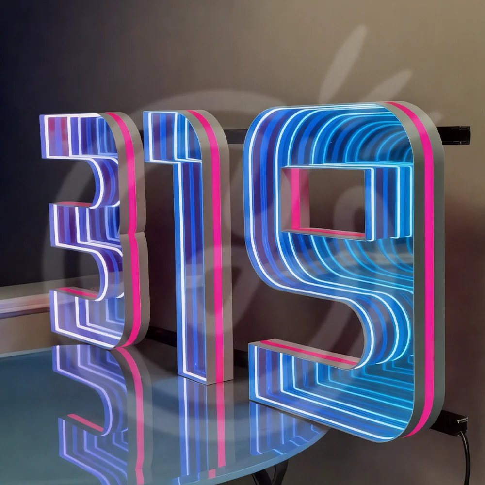 Personalizowane litery kanałowe z lustrem nieskończoności LED 3D na zamówienie, dekoracja ścienna z lustrem do baru, salonu, do użytku wewnątrz i na zewnątrz.