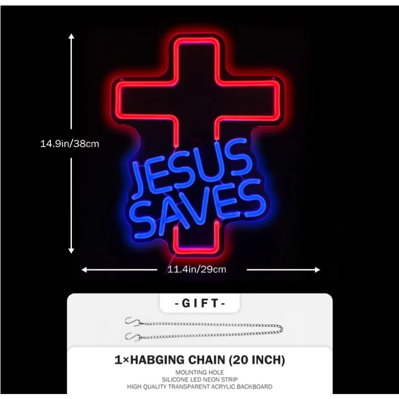 Imagem -05 - Cross Neon Signs Jesus Salva Led Wall Decor Regulável Sala de Estar Cristão Igreja Eventos Aniversário Natal 5v Usb Vermelho Azul