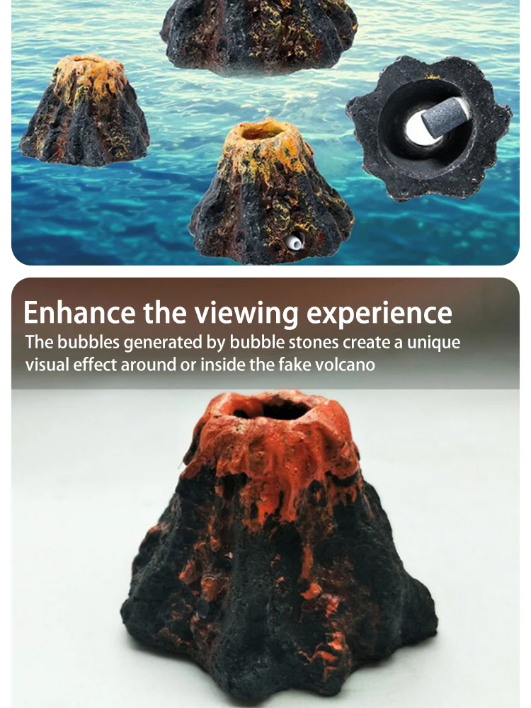 Aquarium-Vulkan-Luftsteindekoration – 1 Stück Blasenbelüfter für Aquarien, Vulkan-Bubbler aus ABS mit Belüftungsstein – Detail 6