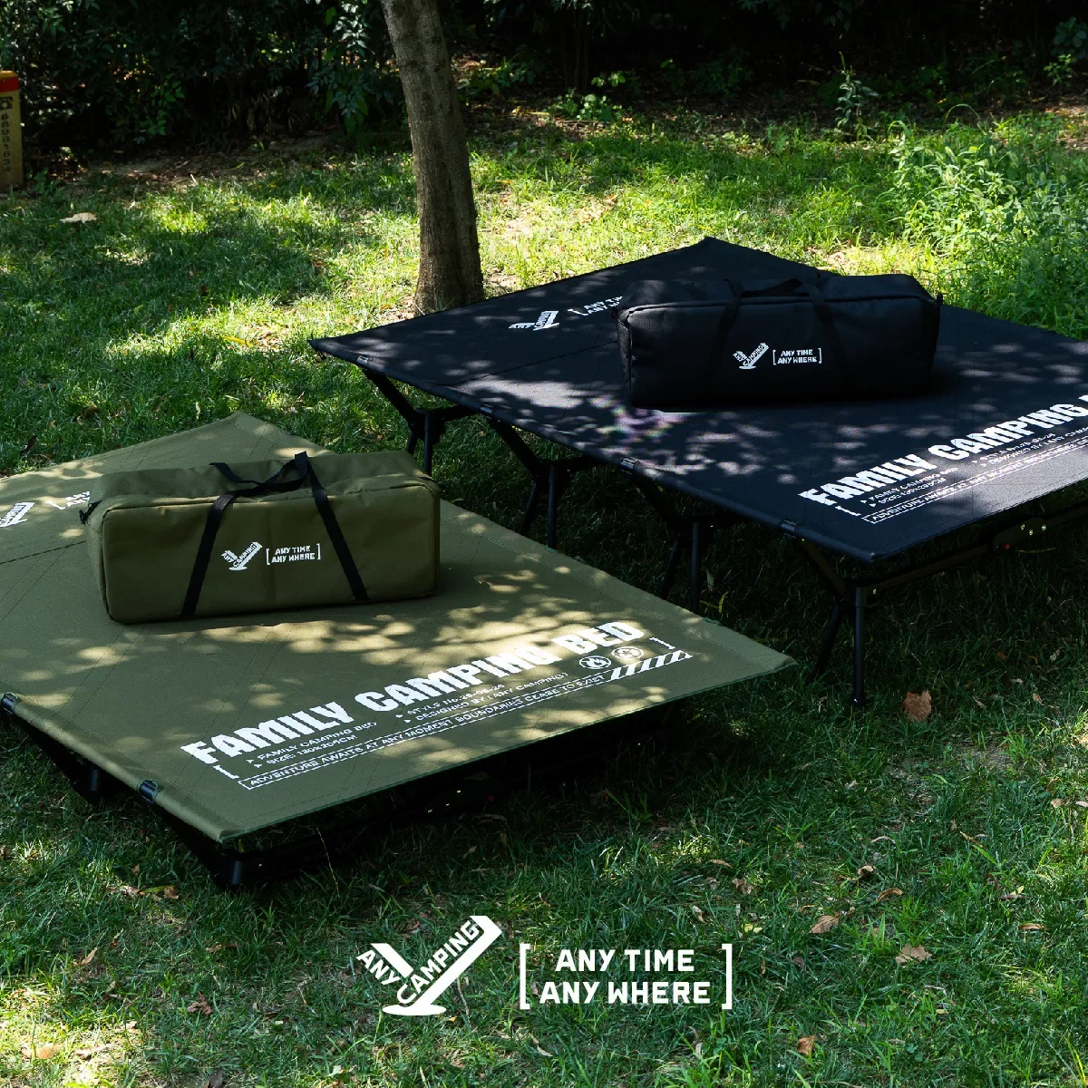 Outdoor camping Oxford cloth double camp bed high and low foldable bed portable camping lunch break bed aluminum alloy bracket