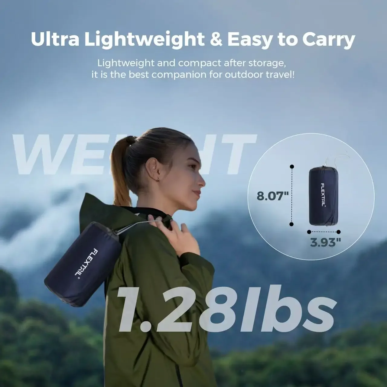 مرتبة FLEXTAIL ZERO - وسادة نوم خفيفة الوزن، مرتبة تخييم قابلة للنفخ، تصميم مريح