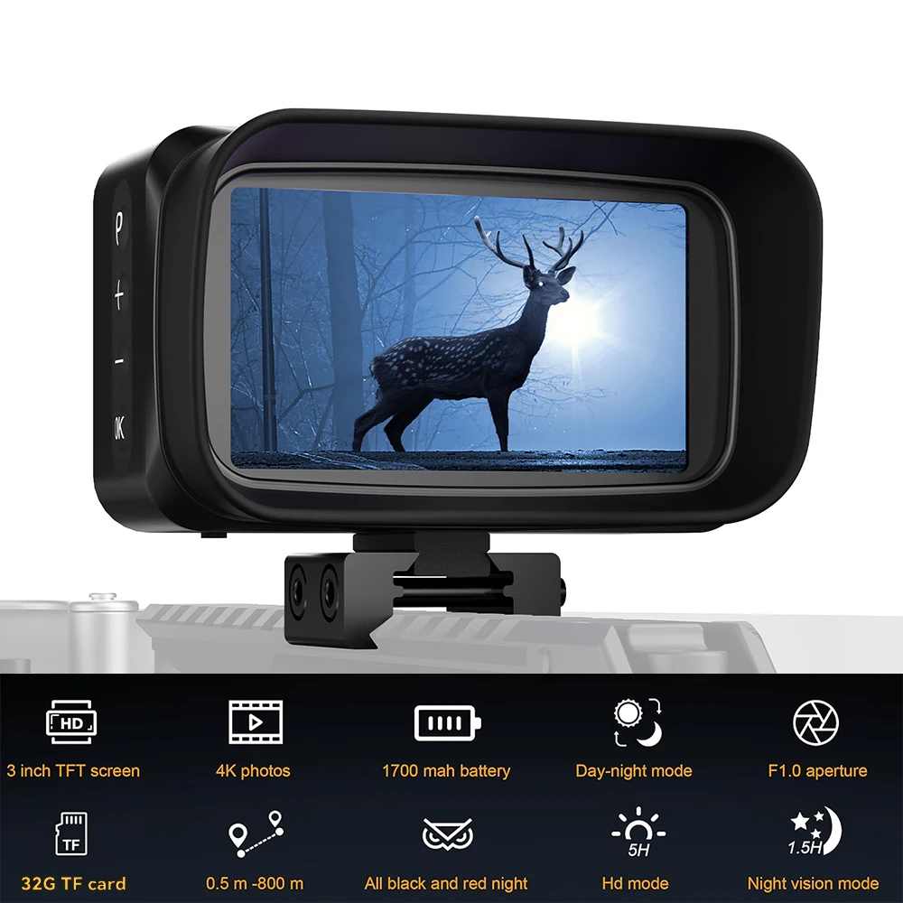 

Инфракрасный прицел ночного видения 4K с картой 32 ГБ, инфракрасная тактическая камера-телескоп, 3-дюймовый HD-экран для кемпинга и безопасности
