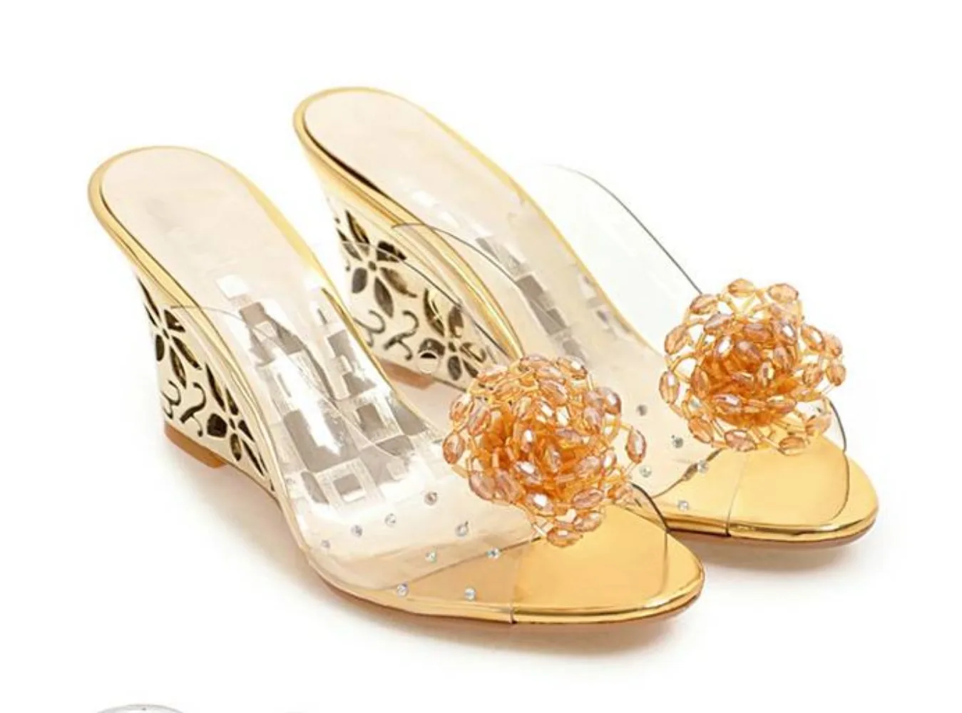 

New Summer Women Transparent 8CM Wedge Slippers PVC Transparent Woman Flowers High Heels Wedges Sandals Female Jelly Shoes Lady