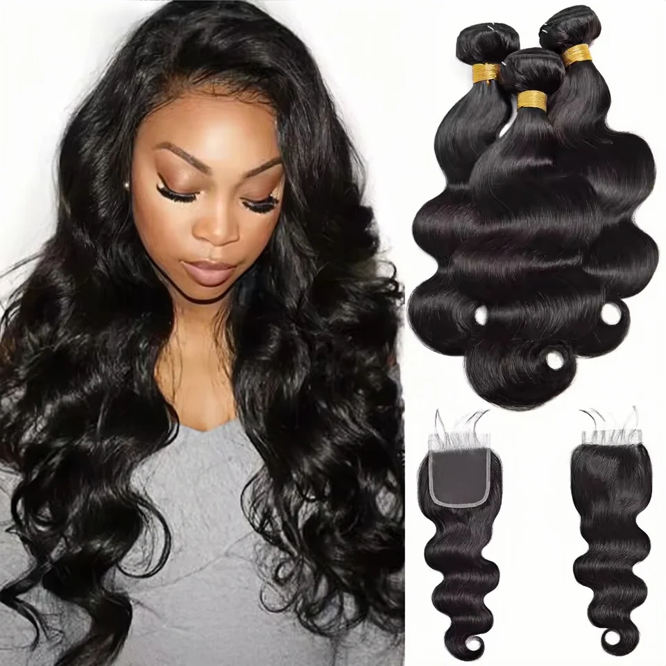 

Body Wave Human Hair Bundle With 4x4 Closure Transparent Lace Hair Weave 3 Bundle With Closure Vietnamese Hair Natural Color