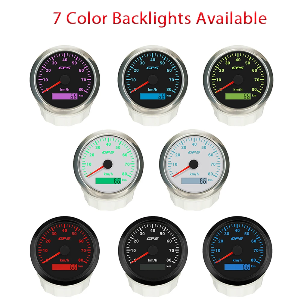 Rhaxel 85mm GPS Speedometer Odometer 0-80KM/H with GPS Antenna 7 Colors Backlight Speed Indicator for Motorboat Trucks