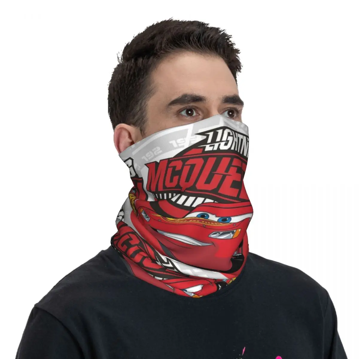 Custom Lightning Mcqueen Bandana Neck Gaiter Windproof Face Scarf Cover Women Men Cars Headband Tube Balaclava